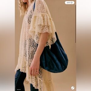 Free People Brielle Lace Tiered Ruffles Sleeve Maxi Top Beach Coverup S